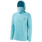 BASSDASH UPF 50+ Men’s Long Sleeve Fishing Shirt with Mask UV Neck Gaiter Hoodie (Turquoise, Medium)